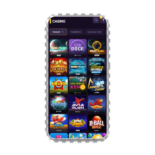 Hall de jeux MamaBet affichant les nouveautes, le top dix et les machines a sous populaires sur mobile