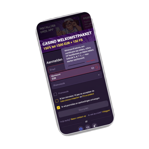 MamaBet registratieformulier met e-mail, wachtwoord en voorbeeld van de welkomstbonus
