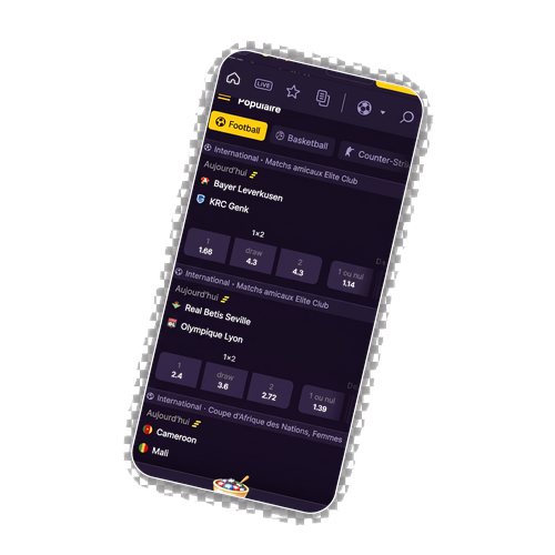 Interface de paris sportifs MamaBet avec matchs, cotes et suivi des evenements en direct