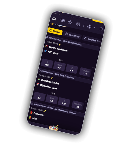 MamaBet sport betting interface with matches, odds and live event tracker